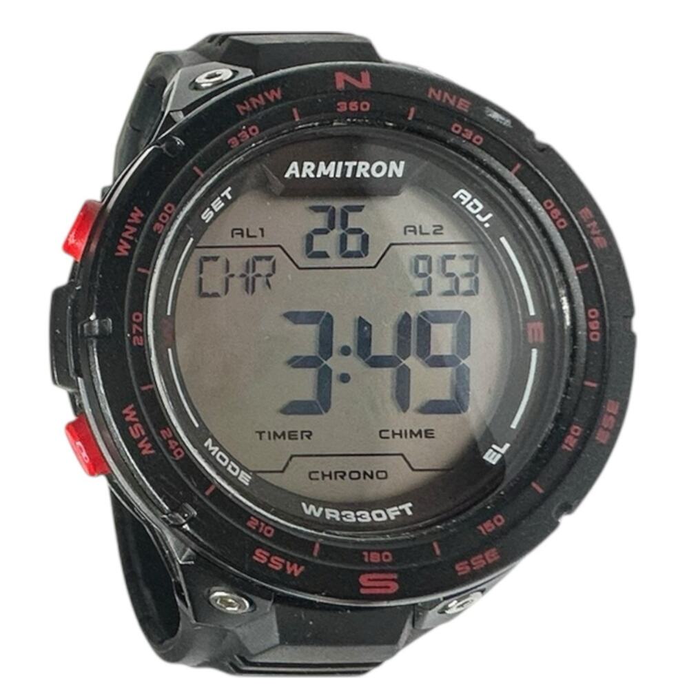 Armitron ProSports Digital Watch Mens Black Red Day Date Water Resistant Working